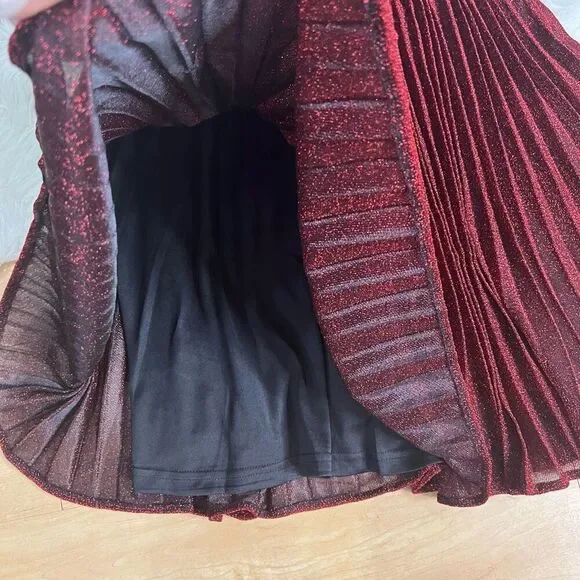 Lulus Shine Tonight Red Sparkly Pleated Skater Dress - Picture 7 of 12